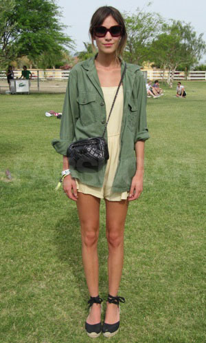 Alexa Chung looking army chic at Coachella music festival 2012