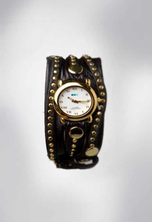 La Mer Bali Wrap Collection in Black and Gold Round wrap watch